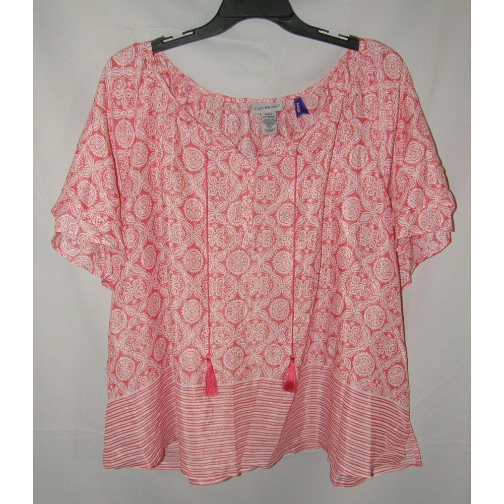 NEW NWT Pink Print Plus Sz 3X (26/28) Petite Casual or Dress Blouse CATHERINES